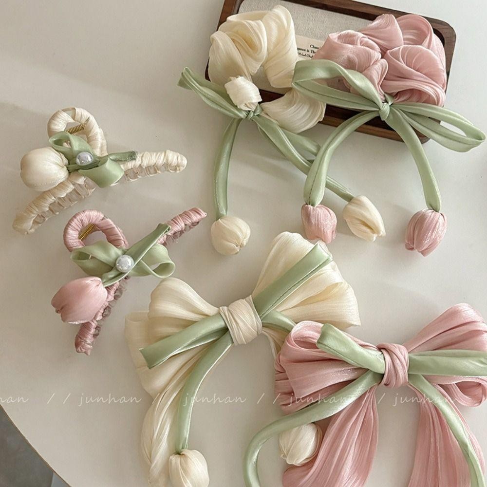 Kẹp tóc nơ ruy băng tulip OUSXA, phù hợp cho nữ và bé gái