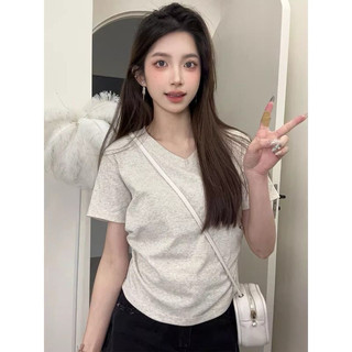 Áo Kiểu Croptop Dáng Lỡ Cổ Tim Rúm Eo nữ