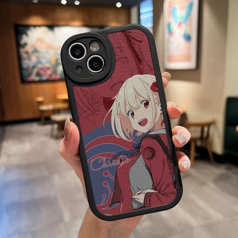 TP-1 Lycoris Recoil Chisato Nishikigi Vỏ Điện Thoại Da Đen Cho IPhone 16 13 12 17.35 11 14 Pro Max Mini Xr Plus Soft Si