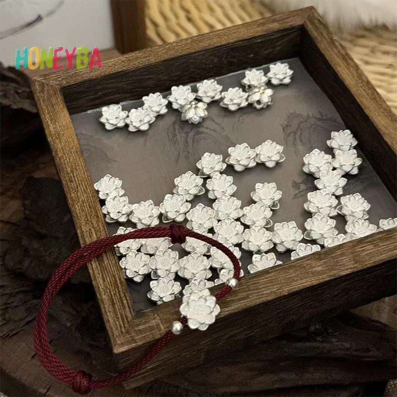 < Honeyba > Vòng tay may mắn hoa sen phong cách Trung Quốc dành cho nam giới Đơn giản Vòng tay có thể điều chỉnh tinh tế Phụ kiện trang sức Quà tặng