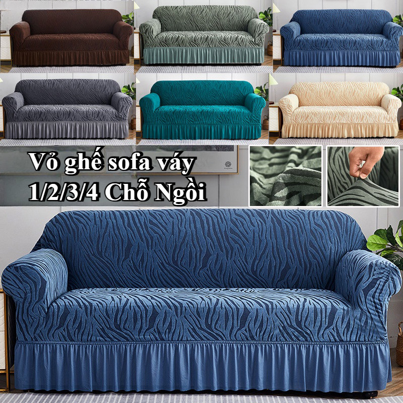 Vỏ ghế sofa 1/2/3/4 Chỗ Ngồi,Vỏ ghế sofa phòng khách chống trượt với váy ren hình chữ L,Vỏ bọc ghế sofa chạm khắc cation