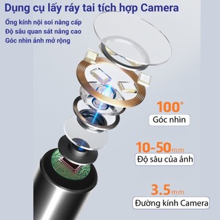 Dụng cụ lấy ráy tai Lokykin có gắn camera hình ảnh sắc nét an toàn dùng cho người lớn và trẻ con