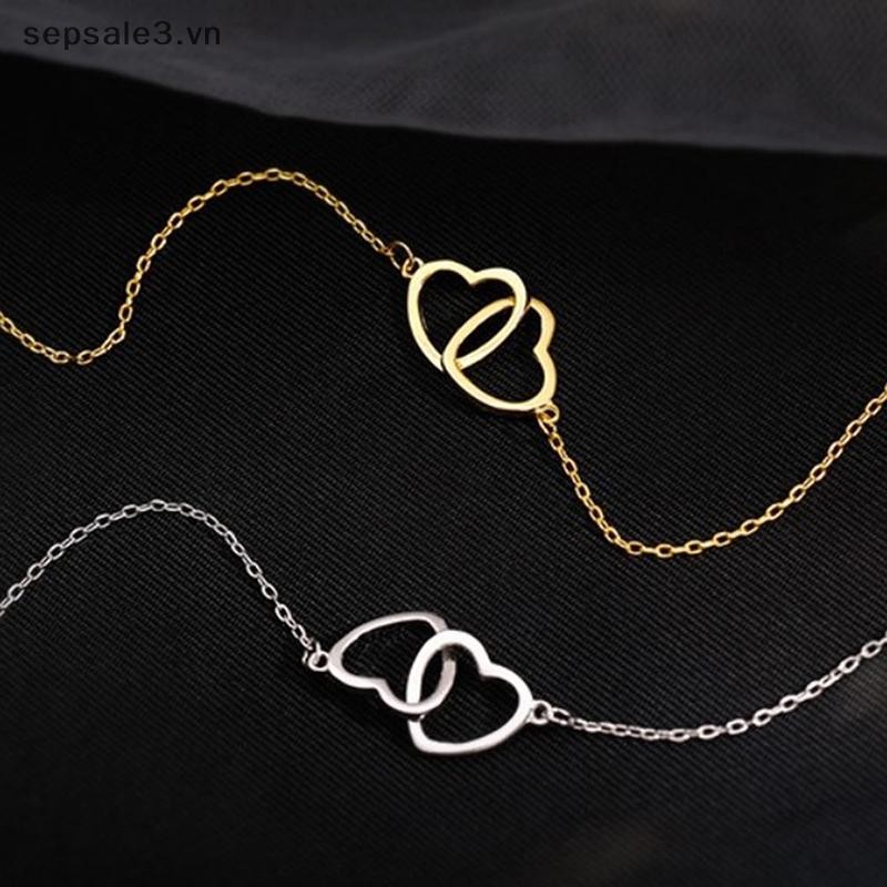# Sepsale # Vòng cổ trái tim đôi bằng thép không gỉ Mặt dây chuyền trái tim rỗng Vòng cổ xương đòn.