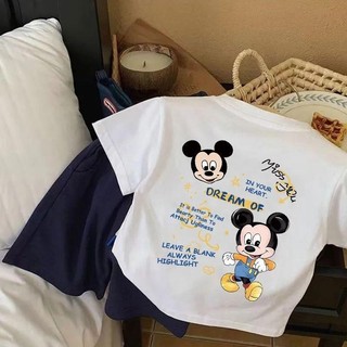 Áo thun trẻ em cotton 100%- In hình chuột Mickey dễ thương -Áo tay ngắn thoáng mát, mềm mại cho bé trai bé gái