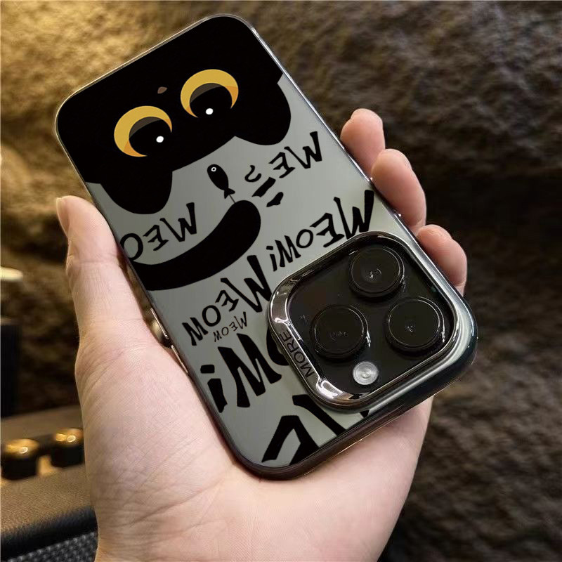Vỏ Tương Thích Cho Samsung S26 S25 S23 S24 Ultra S24 FE S23 S22 S21 Plus S20 S21 Note 20 Phim Hoạt Hình Siêu Dễ Thương Mèo Đen Bạc IMD Kim Loại Cứng Chống Sốc