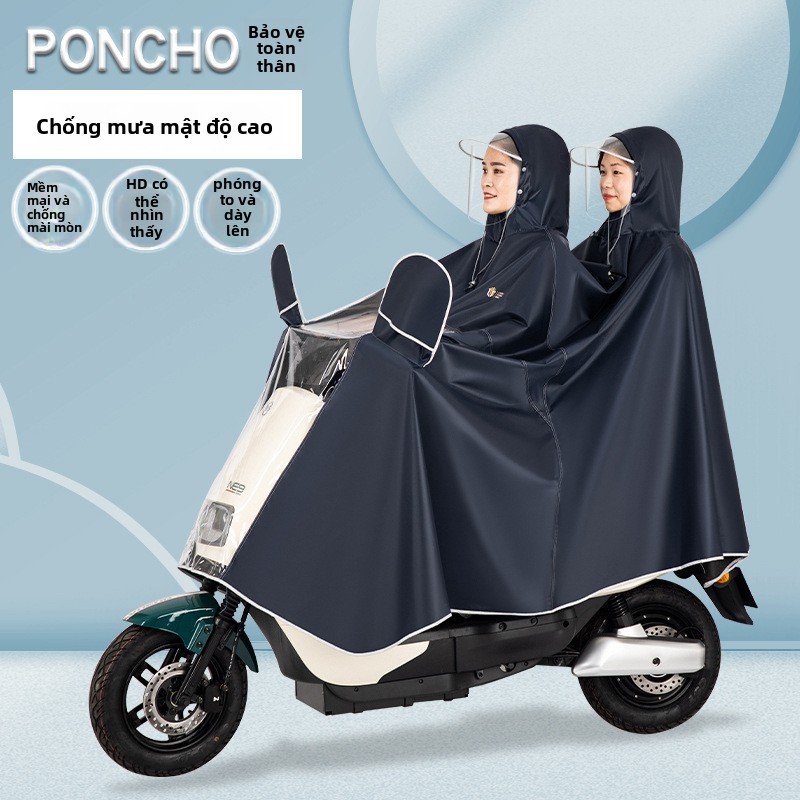 Áo mưa đi xe máy PTLUXURY 1 người và 2 người che phủ toàn thân, kèm kính chắn mưa tiện lợi