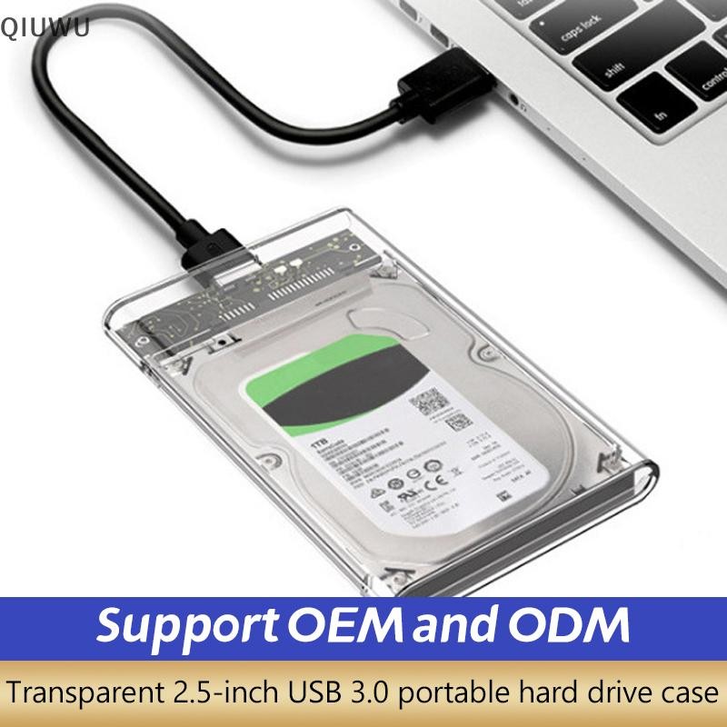 Ổ cứng gắn ngoài trong suốt QIUWU Vỏ SSD HDD 2.5or3.0 Inch Micro-b sang USB3.1 Vỏ ổ đĩa 4TB Tương thích Máy tính xách tay UASP SATA III.