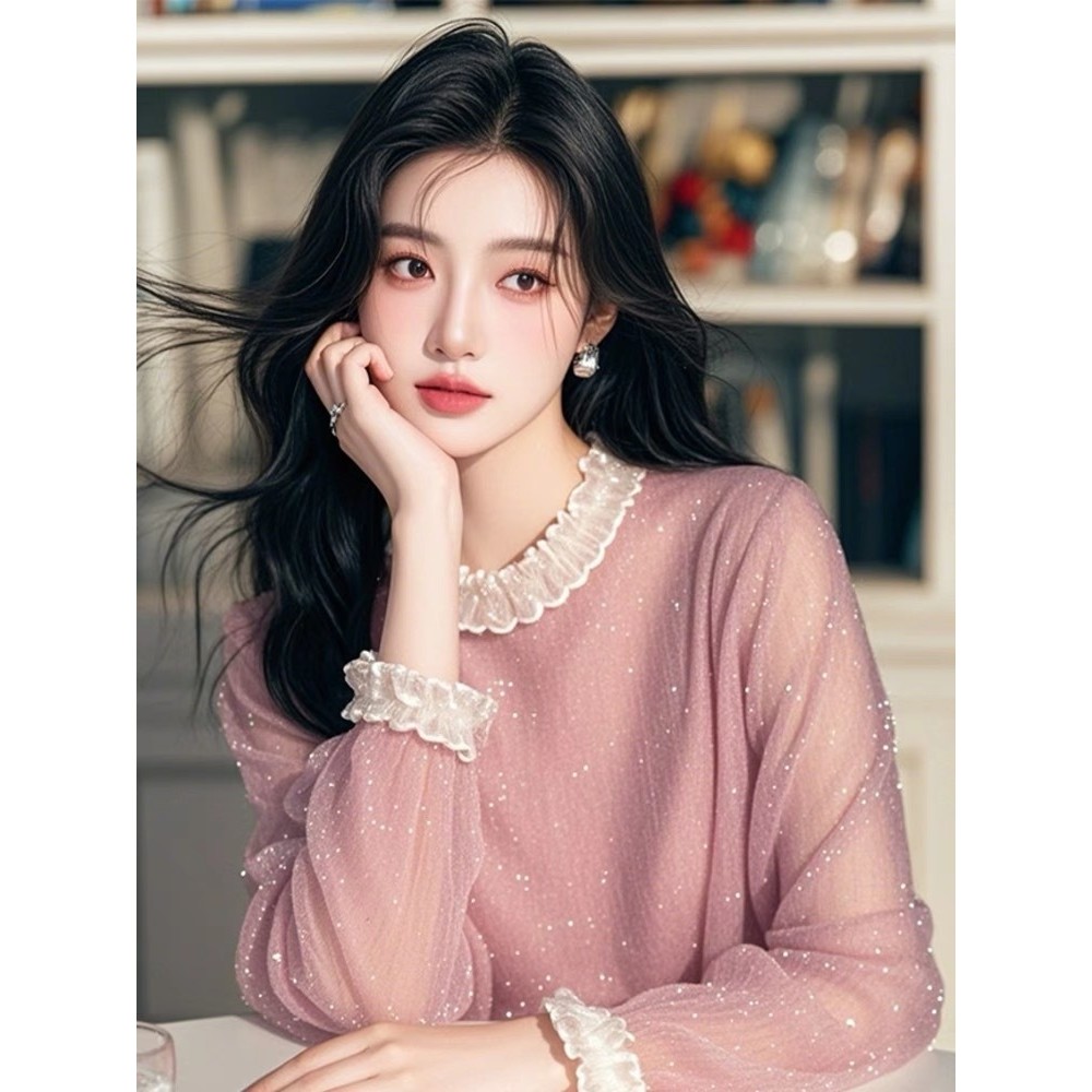 ✨2932 Người Bộ Sưu Tập 2025 Mùa Xuân Pháp Sáng Lụa Voan Áo Sơ Mi Sang Trọng Đẹp Ren Rời Nhỏ Áo Sơ Mi Top Nữ 25.3.26