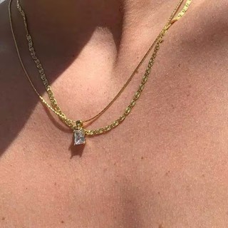 Vòng Cổ Thép Titan 18K Siêu Flash Vuông Zircon Vòng Cổ Nữ 2025 Mới Tối Giản Cơ Bản Phù Hợp Với Xương Đòn Dây Chuyền