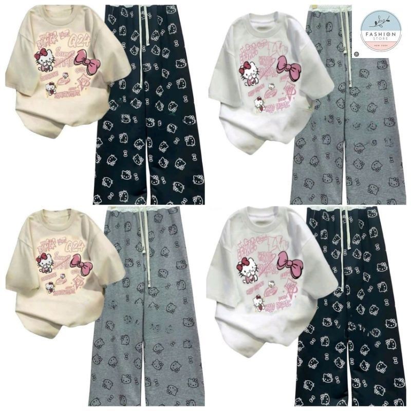 Tổng hợp các sét Bộ Quần Họa Tiết Mèo + mix áo phông Unisex form thụng tay lỡ - hình Mèo cute-QUẦN ÁO 94