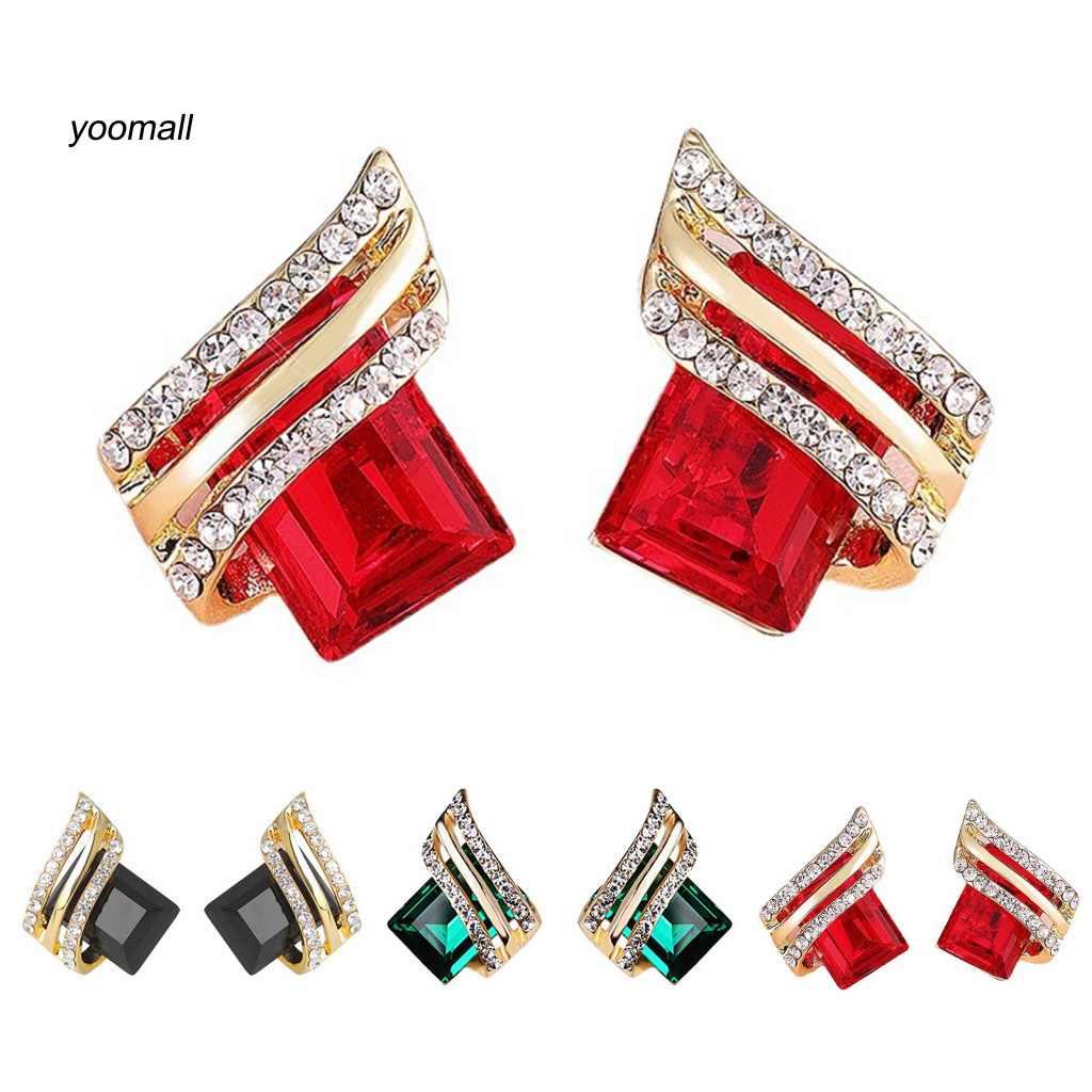 Yo / 1 Cặp Bông Tai Kim Cương Giả Hình Học Mạ Điện Sang Trọng Độ Bóng Cao Trang Trí Tai Trang Sức Giả Pha Lê Đính Hôn Bông Tai Kỷ Niệm Quà Tặng