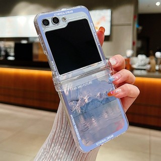 Hoàng Hôn Họa Tiết Núi Tuyết Trong Suốt Vỏ Điện Thoại Cho Samsung Galaxy Z Flip5 Flip4 Flip3 Full Bản Lề PC Cứng Trong Suốt Gấp Dành Cho Samsung Z Flip 5 4 3 Cover