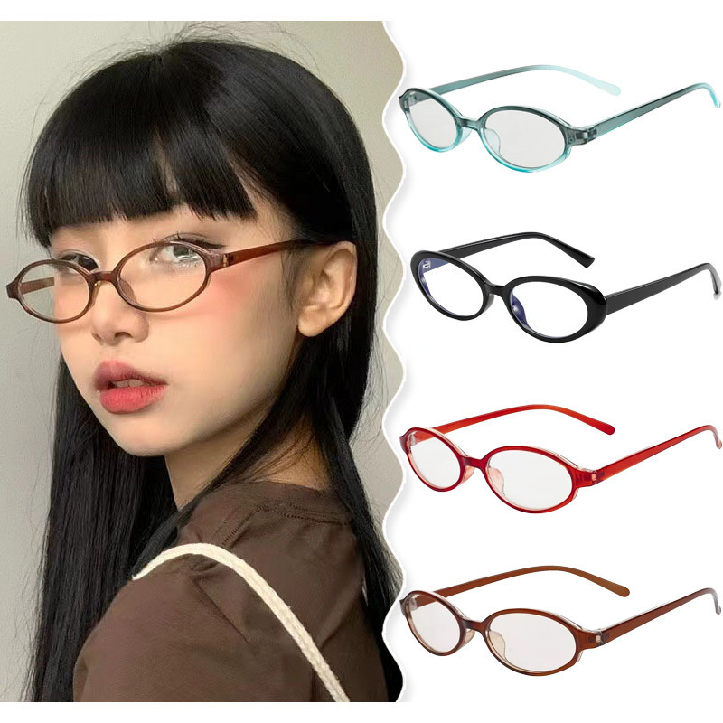 Khung Nhỏ Kính Hình Bầu Dục Nữ Retro Y2K Cay Cô Gái Đường Phố Ảnh Đồng Bằng Kính Khung