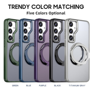 Ốp điện thoại cứng có giá đỡ từ tính mạnh mẽ cho Samsung S25 S24 S23 S22 Ultra Plus FE Đế sạc không dây xoay có thể xoay theo mọi hướng Vỏ điện thoại