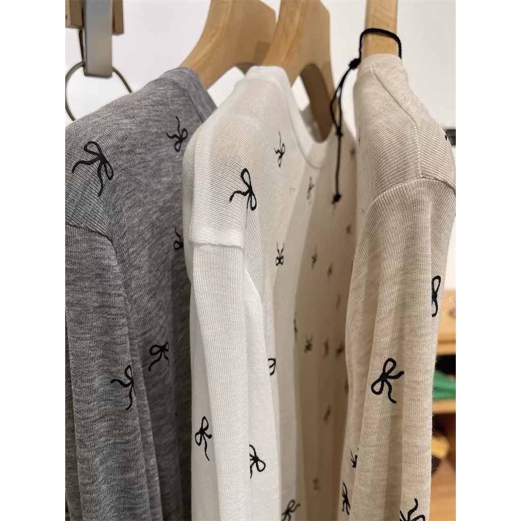 Milyfashion Loose Size Lớn Nơ Lười In Hình Mùa Hè Đáy Cổ Tròn Dài Tay Chống Nắng Top