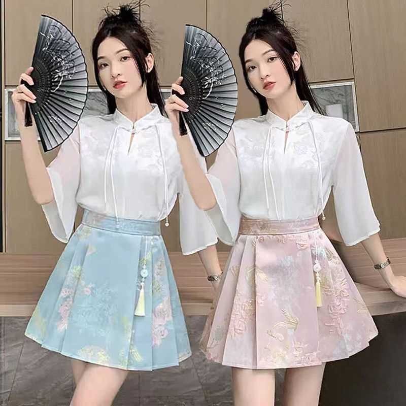 Cao Cấp Jacquard Phong Cách Quốc Gia Váy Mặt Ngựa Nữ Nửa Chiều Chữ A Ôm Xếp Ly Váy