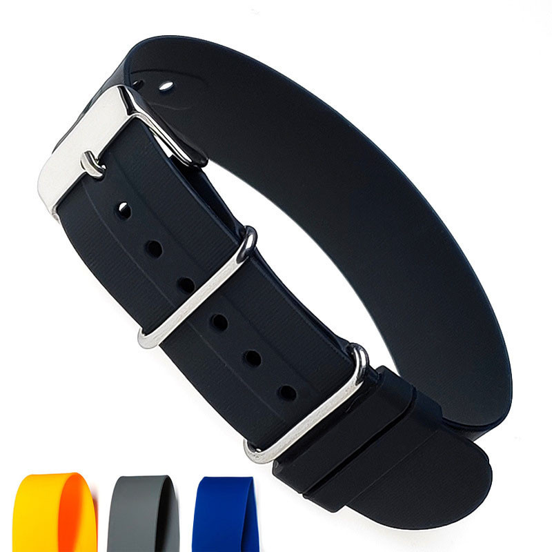 Dây đeo đồng hồ silicon NATO 20mm 22mm Dây đeo đồng hồ cao su 18mm Vòng một mảnh quấn quanh vòng tay nam nữ thể thao Đai chống thấm nước