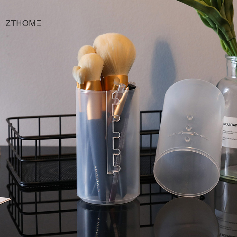 Zthome Có Thể Điều Chỉnh Chiều Cao PVC Cọ Trang Điểm Giá Đỡ Hiển Thị Lưu Trữ Cốc Tổ Chức Có Nắp HOT