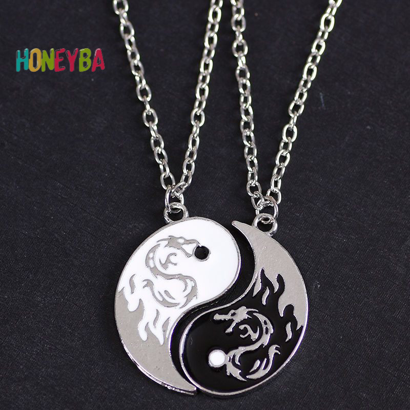 < Honeyba > Vòng tay có thể điều chỉnh hình rồng thời trang Âm Dương Vòng cổ cặp đôi Thái Cực dành cho bạn trai Bạn gái Quà tặng trang sức ngày của Valene