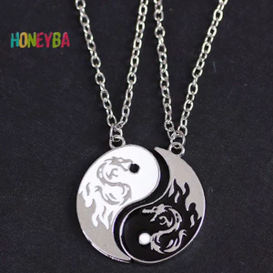 < Honeyba > Vòng tay có thể điều chỉnh hình rồng thời trang Âm Dương Vòng cổ cặp đôi Thái Cực dành cho bạn trai Bạn gái Quà tặng trang sức ngày của Valene