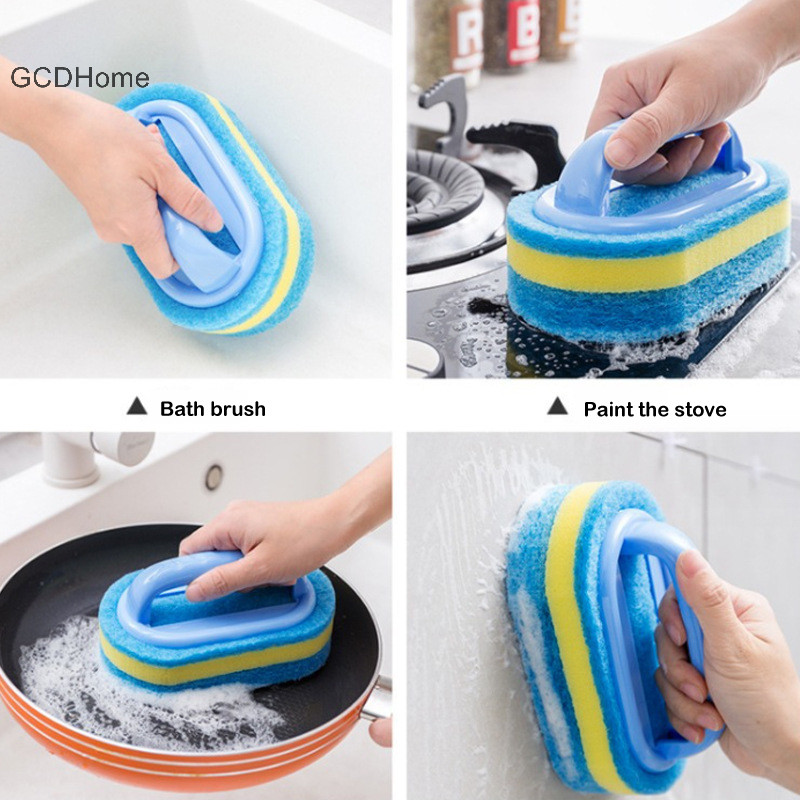 Gcdhome Bàn chải làm sạch dày có tay cầm, mút xốp lau bếp/phòng tắm, tẩy vết bẩn gạch ngói, bồn tắm, dụng cụ vệ sinh HOT