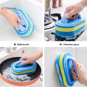 Gcdhome Bàn chải làm sạch dày có tay cầm, mút xốp lau bếp/phòng tắm, tẩy vết bẩn gạch ngói, bồn tắm, dụng cụ vệ sinh HOT