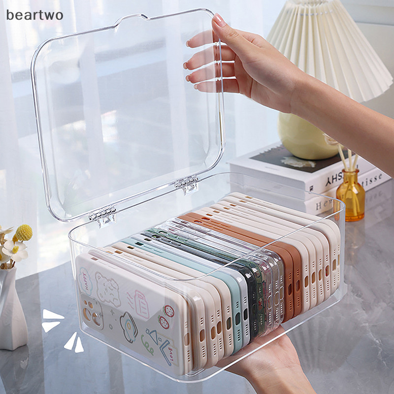 < Beartwo > Giỏ đựng đồ lặt vặt bằng Acrylic Giá đỡ điện thoại Ins Hộp đựng điện thoại trong suốt Hộp lưu trữ có nắp đậy Máy tính để bàn tại nhà Đẹp