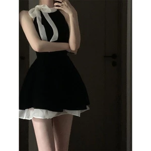 Đầm váy babydoll cổ yếm phối dây nơ thiết kế hai tầng bồng xòe phong cách tiểu thư XiMIMI SP142