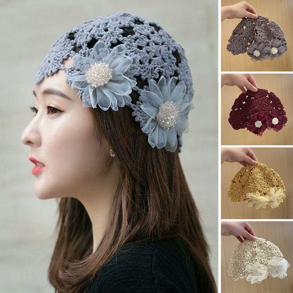 Mũ Dệt Kim CQCJ, Mũ Nồi Ren Hoa, Thoáng Khí Rỗng Thời Trang Mùa Hè Skullies Mũ Dành Cho Nữ