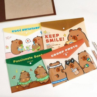 MEOWU Bìa sơmi , Bìa đựng hồ sơ có nút bấm khổ A4 chống nước hình Cappybara đáng yêu