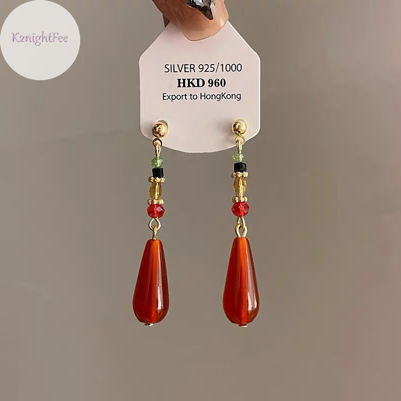 K2nightfee Phong Cách Trung Hoa Hanfu Bông Tai Dân Tộc Thời Trang Đỏ Giọt Nước Mặt Dây Chuyền Kẹp Tai Khóa Dài Cổ Điển Retro Eardrop Trang Sức Quà Tặng VN