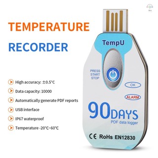Hilivn) Máy ghi nhiệt độ Temp009 USB PDF Máy ghi dữ liệu nhiệt độ dùng một lần 90 ngày Máy ghi nhiệt kế chuỗi lạnh cho ngành công nghiệp hóa chất sinh học / y học