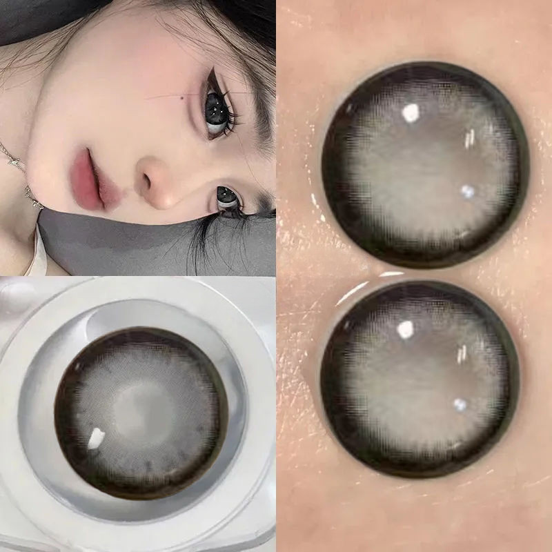 Set 2 Kính Áp Tròng Màu Đen contact lenses 0 ~ -8.00 black len 14.2mm lens cận lens nâu bean black 56