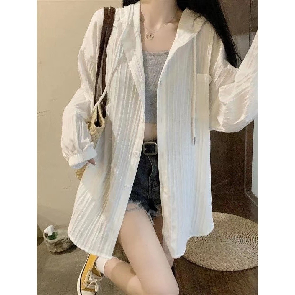 Áo khoác chống nắng dài tay có mũ mỏng cho phụ nữ, phong cách Hàn Quốc, áo cardigan mỏng vừa mùa hè mới