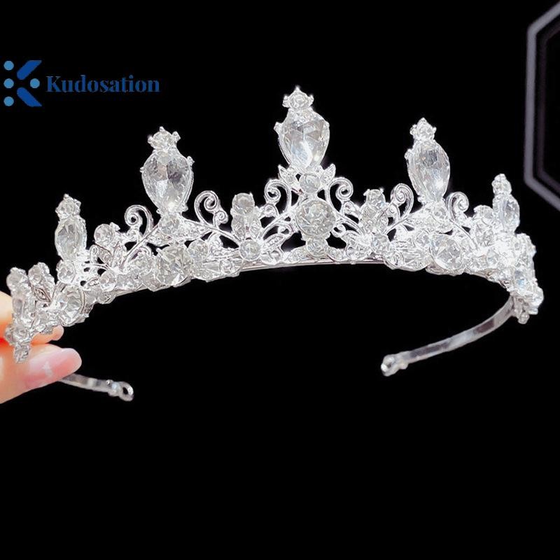 Kudosation 2023 Mới Nữ Bé Gái Màu Bạc Vương Miện Mũ Pha Lê Hàn Quốc Tiara Thời Trang Sinh Nhật Đầm Kim Cương Giả Vương Miện Phụ Kiện Tóc