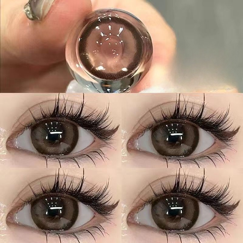 Set 2 Kính Áp Tròng Màu Đen contact lenses 0 ~ -8.00 black len 14.2mm lens cận lens nâu bean black 21