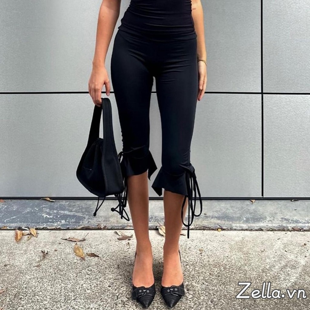 Quần Capri Nữ Màu Trơn Co Giãn Thắt Lưng Buộc Mùa Hè Thường Ngày Crop Co Giãn Quần Legging Crop