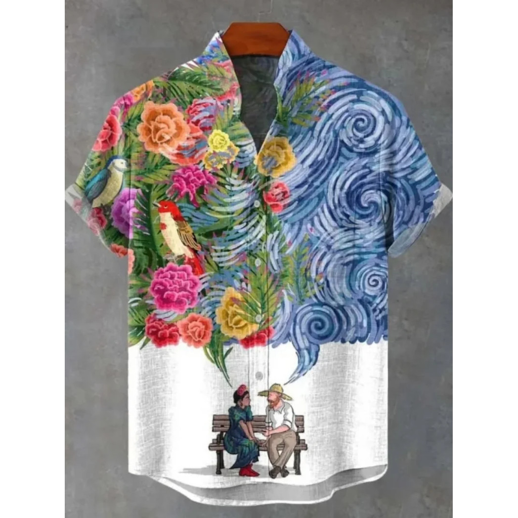 Áo sơ mi Hawaii mùa hè 3D in hình retro giản dị kỳ nghỉ hè hàng đầu nam