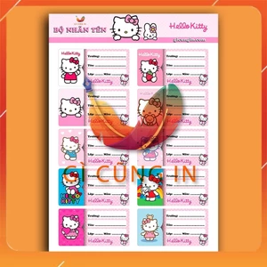 Set 10 Nhãn Vở Hình Ảnh Dễ Thương Mẫu Hello Kitty - Gì Cũng In - Decal Chống Thấm Nước