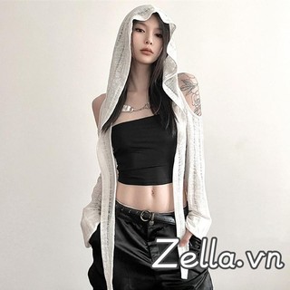 Phụ Nữ Suncreen Cardigan Rỗng Khóa Kim Loại Tay Dài Có Mũ Trùm Đầu Che Mùa Xuân Mùa Hè Mềm Shrug