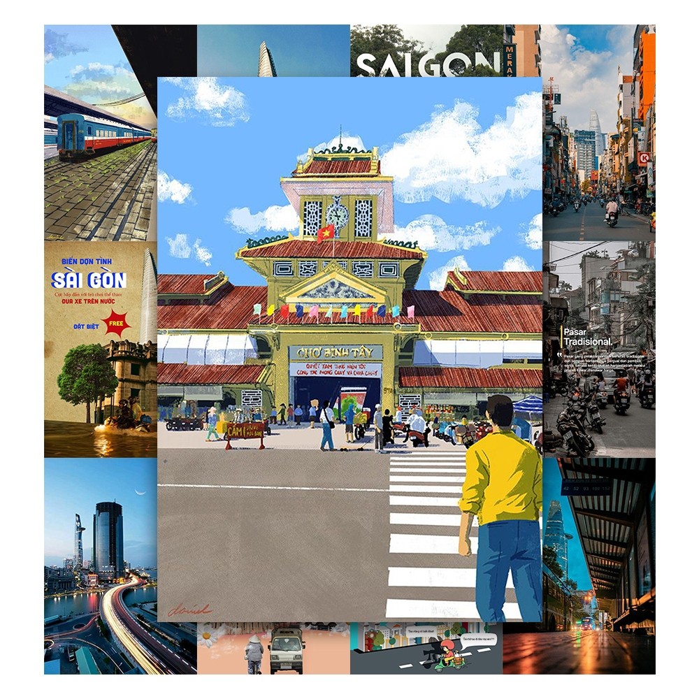 [DECAL] A5 In Màu - Set 50 Tờ Poster Giấy Dán Tường - HÌNH POSTER TP HỒ CHÍ MÌNH - SÀI GÒN - Decor Trang Trí Nhà