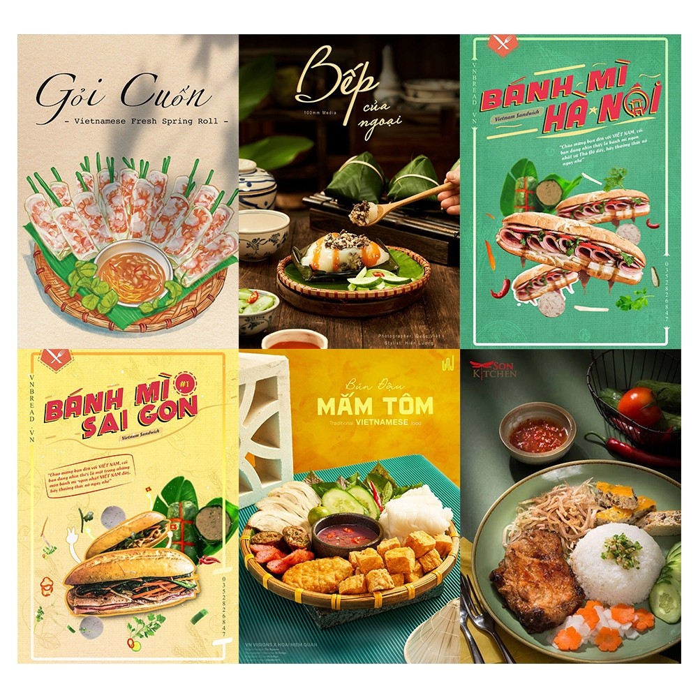 [DECAL] A5 In Màu - Set 50 Tờ Poster Giấy Dán Tường - HÌNH POSTER MÓN ĂN VIỆT - Decor Trang Trí Nhà | MS: 111579
