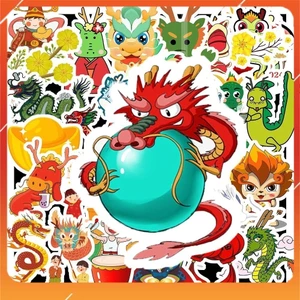Bộ Bộ Combo 50 Sticker Hình RỒNG KUTE | Decal Phản Quang 7 Màu Halogram | Chống Nước | MS: 000161