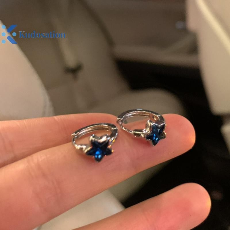 Kudosation Y2K Hợp Thời Trang Dễ Thương Ngọt Ngào Ngôi Sao Xanh Vòng Bông Tai Nữ Cô Gái Đơn Giản Mới Thời Trang Vintage Bông Tai Thẩm Mỹ Trang Sức Quà Tặng
