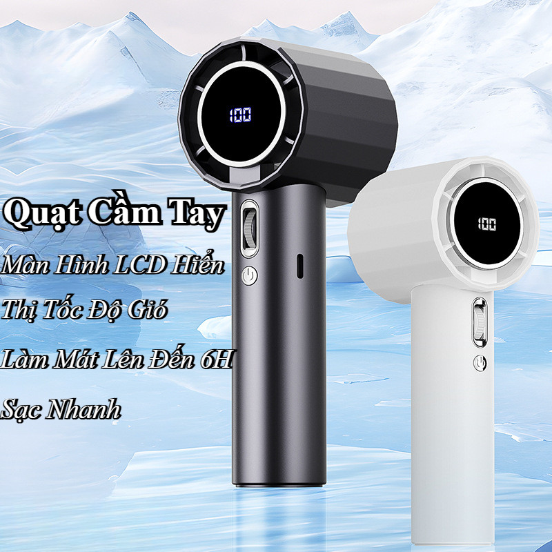 Quạt Cầm Tay Mini,Sạc Nhanh, Màn Hình LCD Hiển Thị Tốc Độ Gió,Quạt cầm tay,Động cơ không chổi than