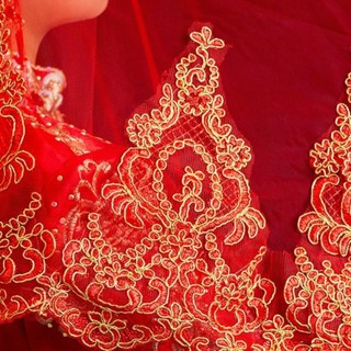 DAMAO Vàng Thêu Màn Cô Dâu Đỏ, Gạc Áo Cưới Ngắn, Retro Ren Lưới Thanh Lịch Cưới Bao Đề Nghị