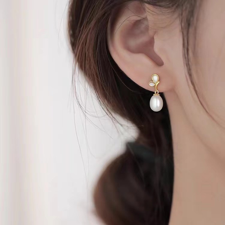Bông Tai Ngọc Trai Mạ Vàng 14K Retro Nữ Thời Trang Phù Hợp Đơn Giản