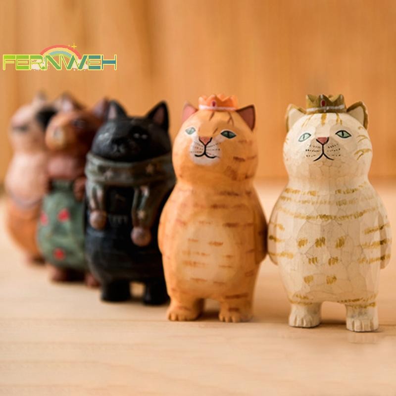 [Fernweh] Đồ trang trí khắc gỗ dễ thương thủ công, các bức tượng nhỏ bằng gỗ sơn, Trang trí máy tính để bàn dễ thương bằng gỗ, Điêu khắc may mắn [MỚI]