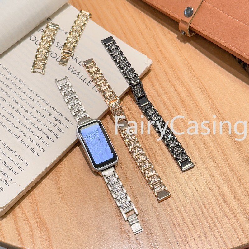 Vòng tay bằng thép không gỉ đính kim cương cho Huawei Band 11 Pro 10 9 8 7 6 / Honor Band 8 7 Design Sleek Phong cách kim loại