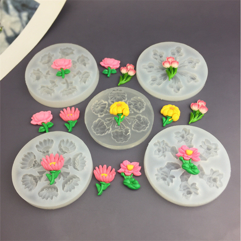 Khuôn silicon nướng bánh DIY hoa tulip/sen/hướng dương, khuôn socola, thạch, kẹo mềm